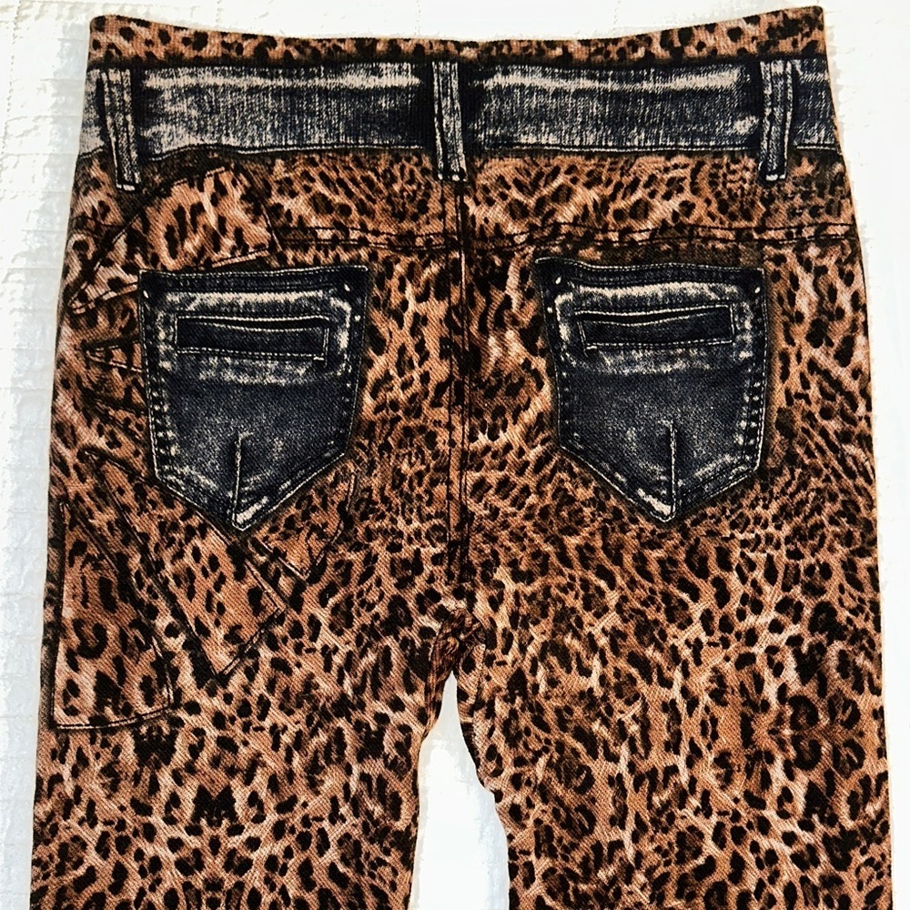 Y2K Denim Look Leggings Leopard Print Vintage One Size NWOT - Picture 4 of 8